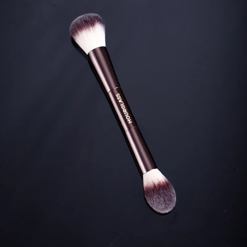 Professional 2-in-1 Metal Handle Powder & Blush Brush with Travel Case