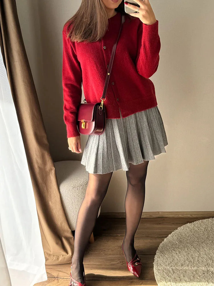 Elegant Knit Pleated Mini Skirt for Women