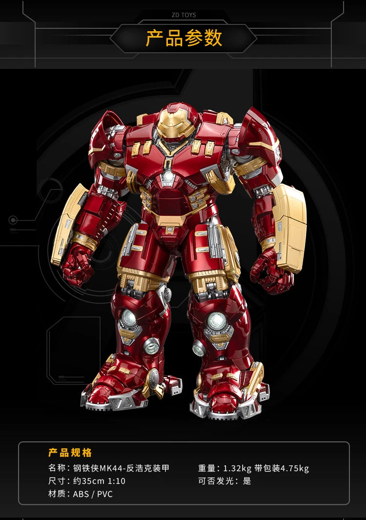 ZD Toys  Avengers Iron Man MK44 Hulkbuster Action Figure LED 1/10 36cm Tony Stark  Anniversary Memorial Model Collections Gift