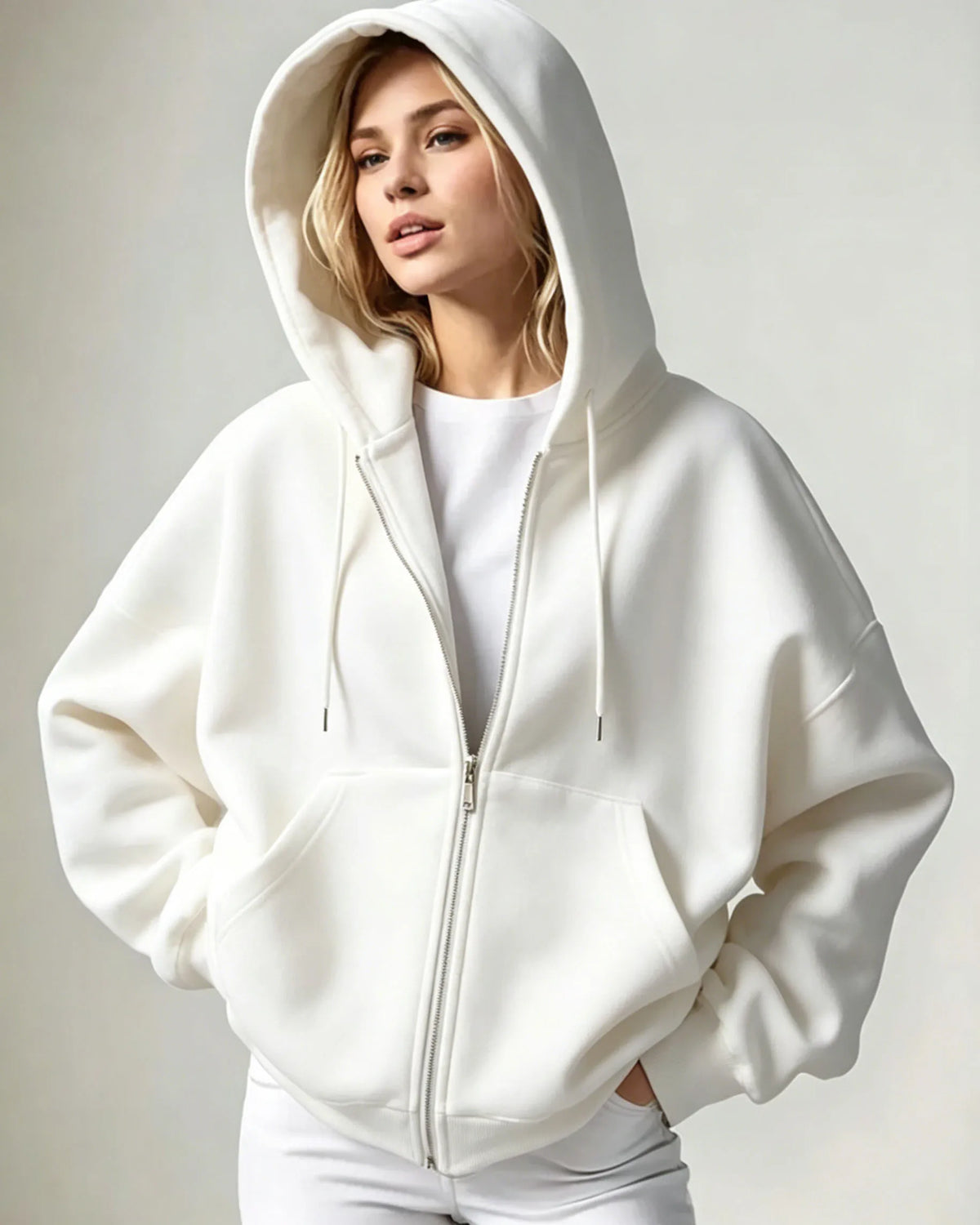 Women’s Relaxed Fleece Zip-Up Hoodie with Pockets
