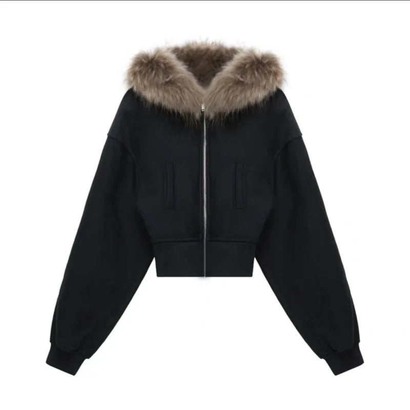 Women’s Black Cropped Zip-Up Hoodie