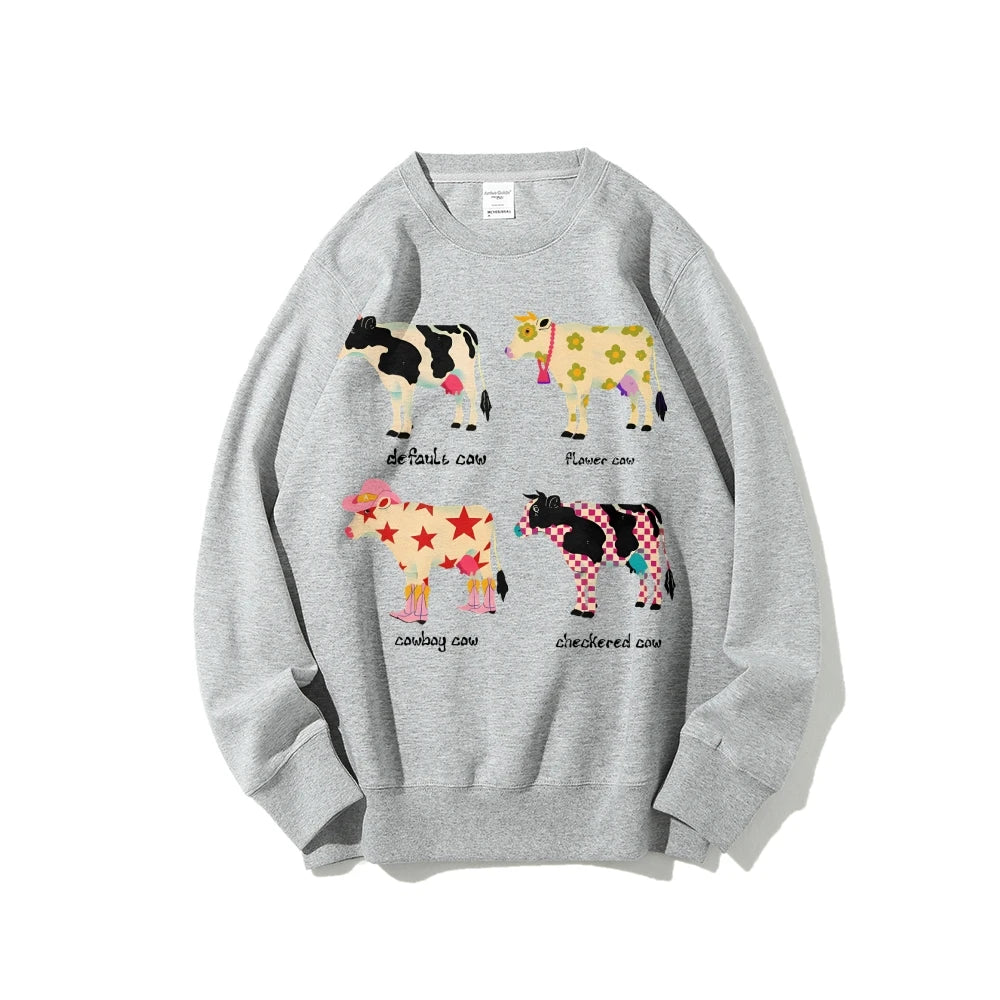 Cute Cartoon Cow Print T-Shirt Pure Cotton Washed Shoulder Round Neck Neutral Style Fashion Trend New High Quality Short Sleeves