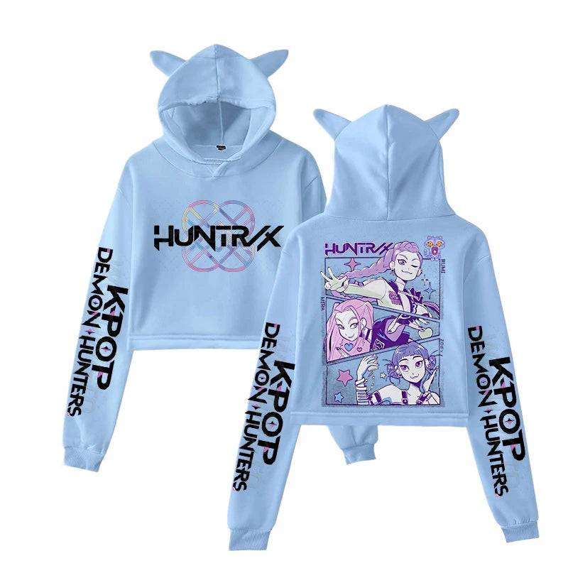 Anime Cat-Ear Cropped Hoodie | K-Pop Inspired Streetwear