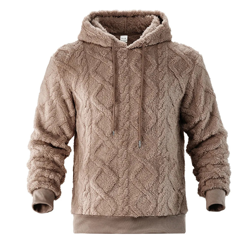 Autumn and Winter Leisure Men's High Street Jacquard Double-Sided Velvet Hooded Sports Trend Pullover Sweater Jacket