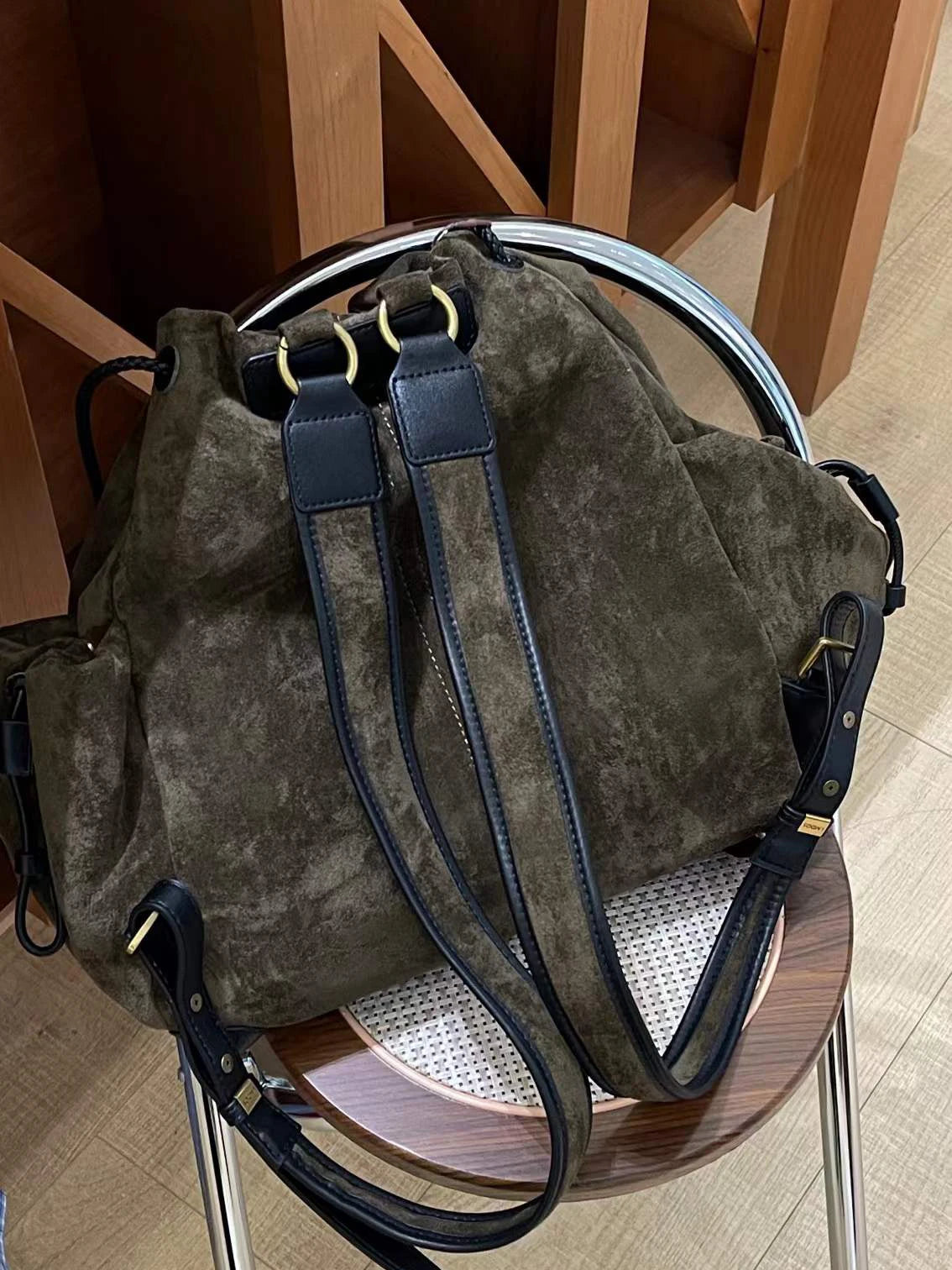 European And American Frosted Suede Bucket Type Backpack Retro Large Capacity Portable Single Shoulder Diagonal Cross Bag Trendy