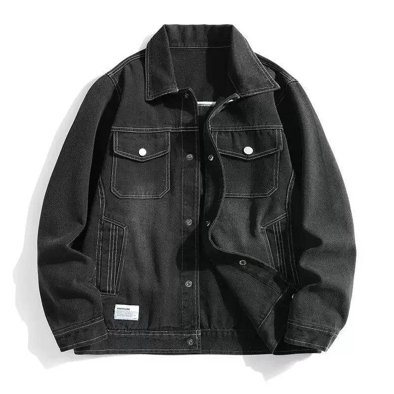 Autumn Men Solid Workwear Denim Jackets Fashion Motorcycle Vintage Jeans Jackets Hommes Slim Fit Cotton Casual Black Blue Coats