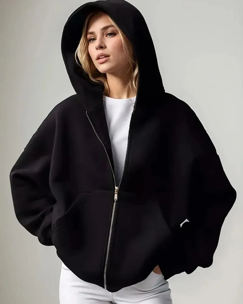 Women’s Relaxed Fleece Zip-Up Hoodie with Pockets
