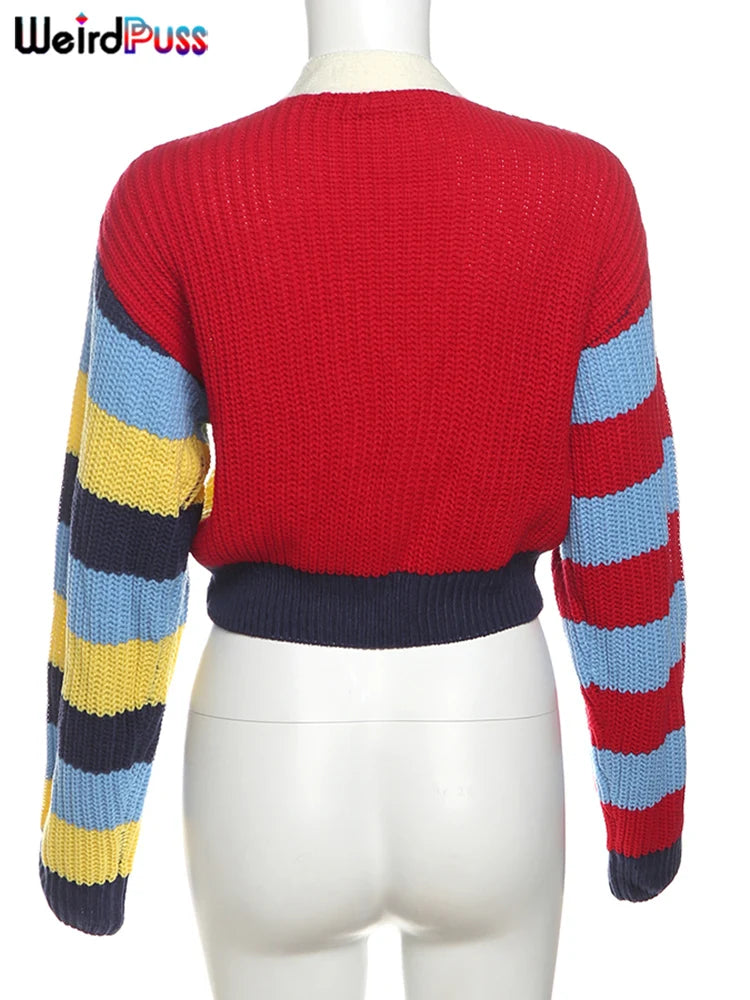 Y2K Letter Print Patchwork Cardigan