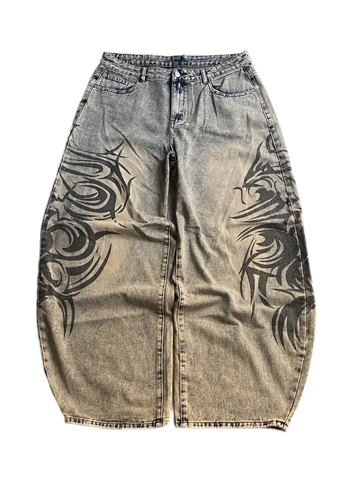 Men’s Y2K Gray Printed Loose-Fit Jeans