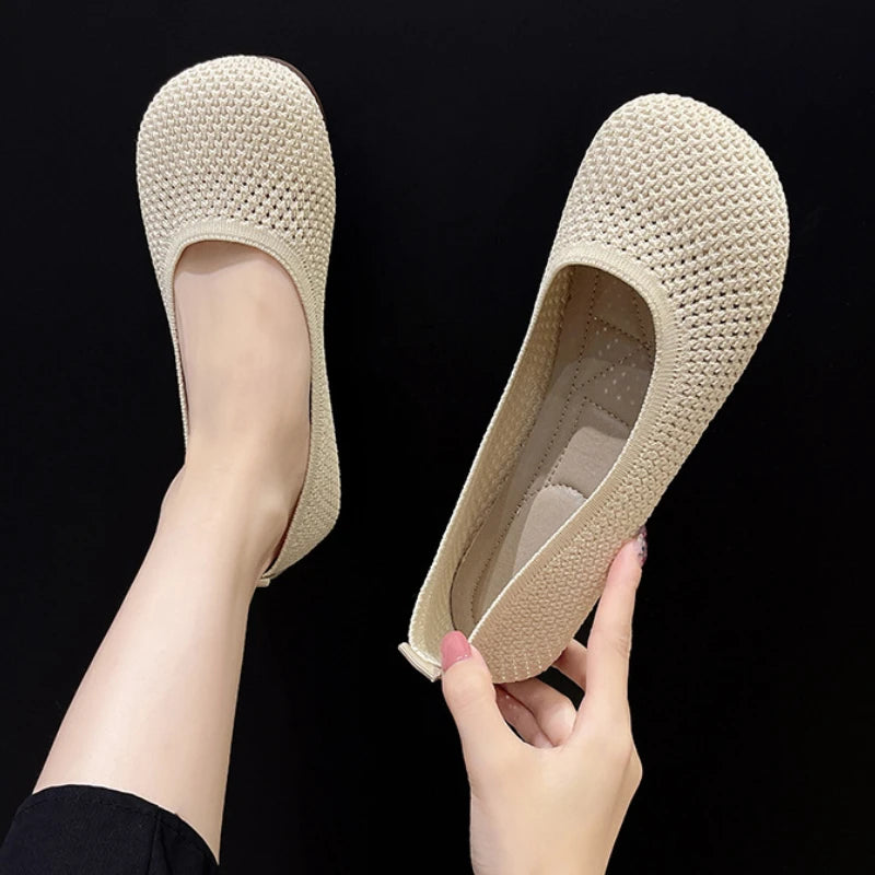 Big Size 42 Women Flats Knitted Breathable Sneakers Ladies Soft Bottom Ballet Loafers Casual Slip on Boat Shoe for Woman
