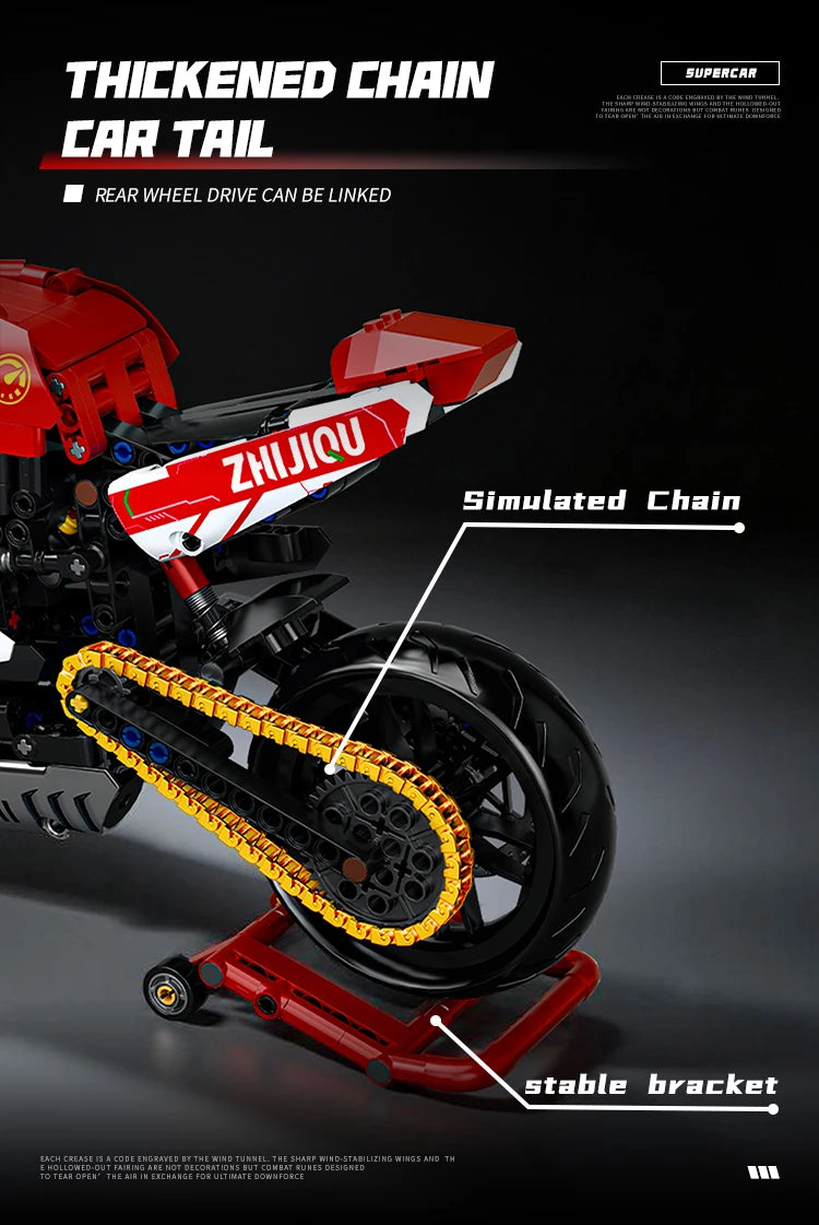 Technology motorcycle building block set, V4 super motorcycle model set, technology racing, STEM assembly toy gift for boys and