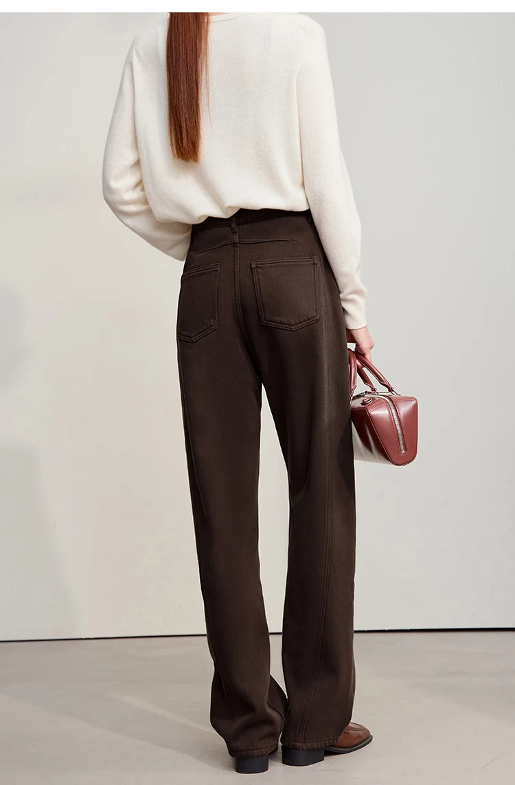 AMII Wide-Leg Cotton Jeans | Warm Winter Denim for Women
