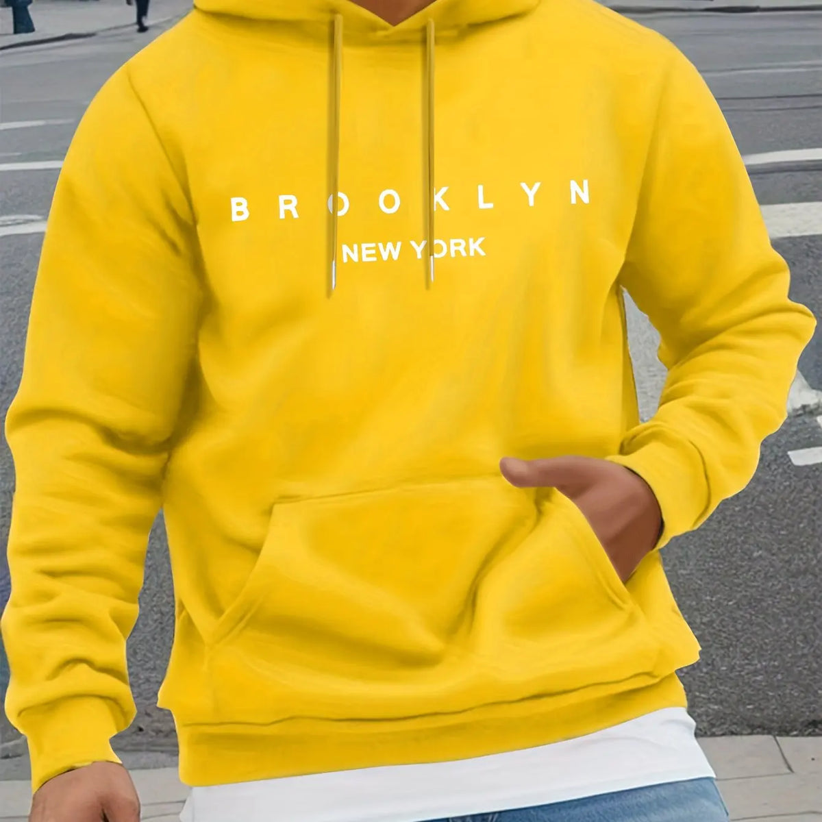 Men's Autumn and Winter Casual Fashionable Loose Brooklyn Classic Letter Printed Long-Sleeved Warm Hooded Pullover