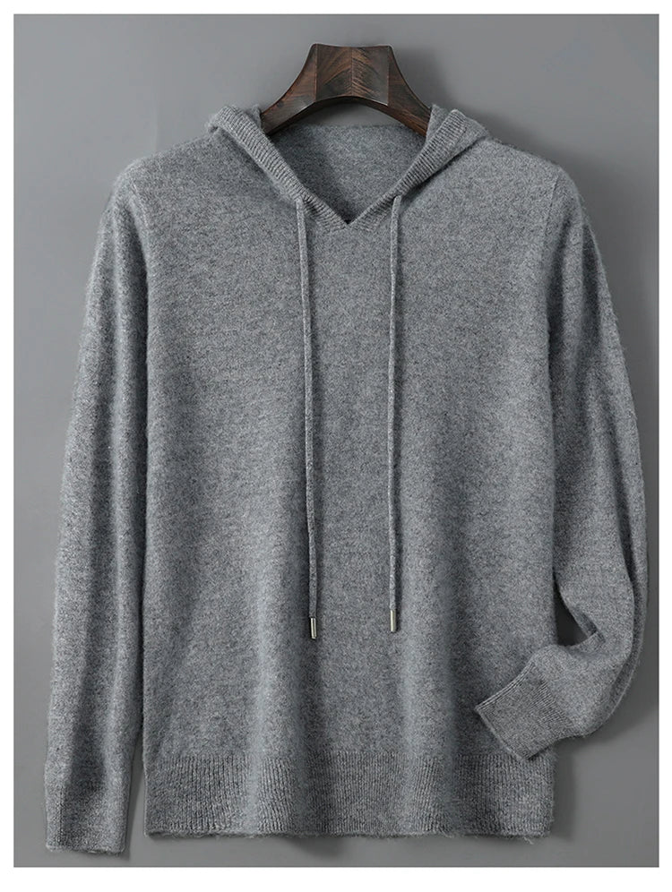 DjzDsm Autumn Winter Men's Sweater 100% Merino Wool Thick Hooded Pullover Soft Knitwear Casual Comfort Wool Clothing Tops