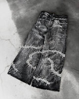 Y2K Retro Centipede Embroidered Oversized Wide-Leg Gothic Jeans