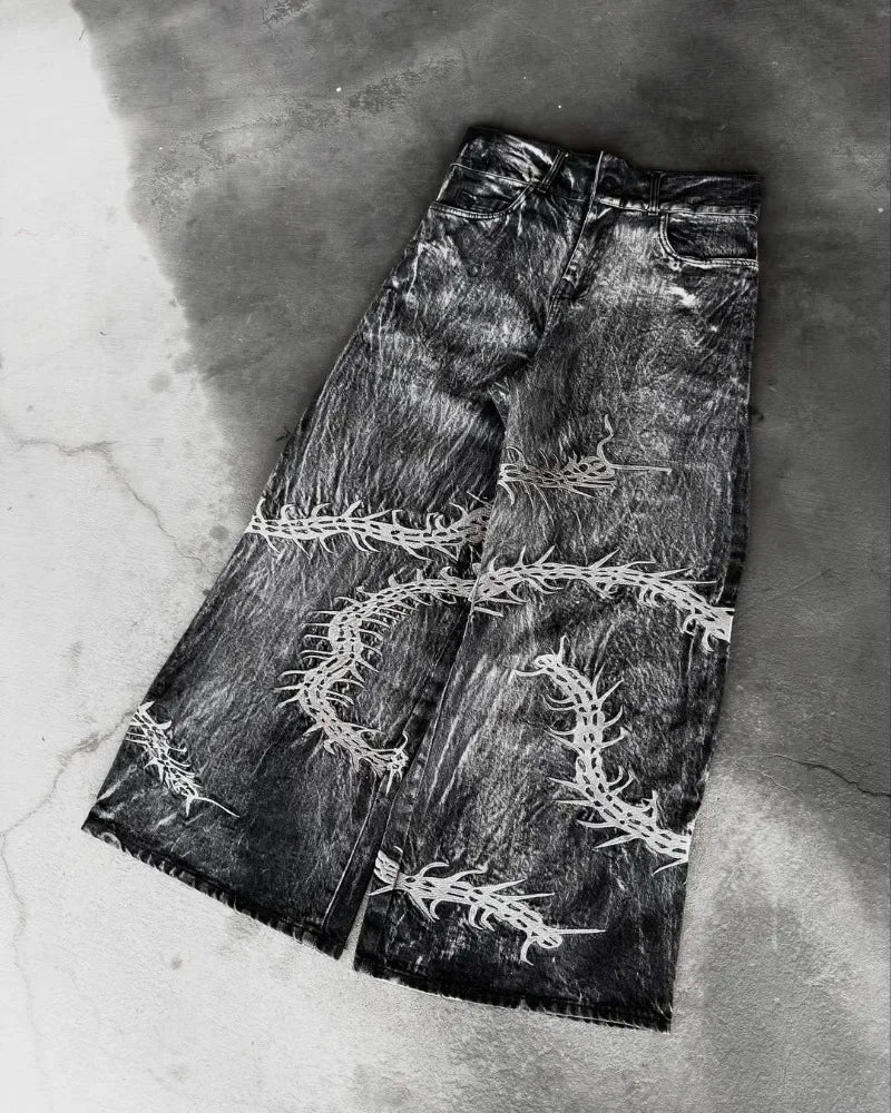 Y2K Retro Centipede Embroidered Oversized Wide-Leg Gothic Jeans