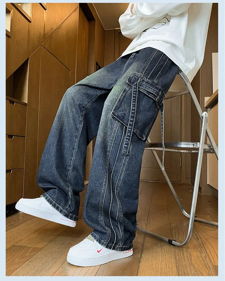 Men's Loose Straight-Leg Multi-Pocket Jeans