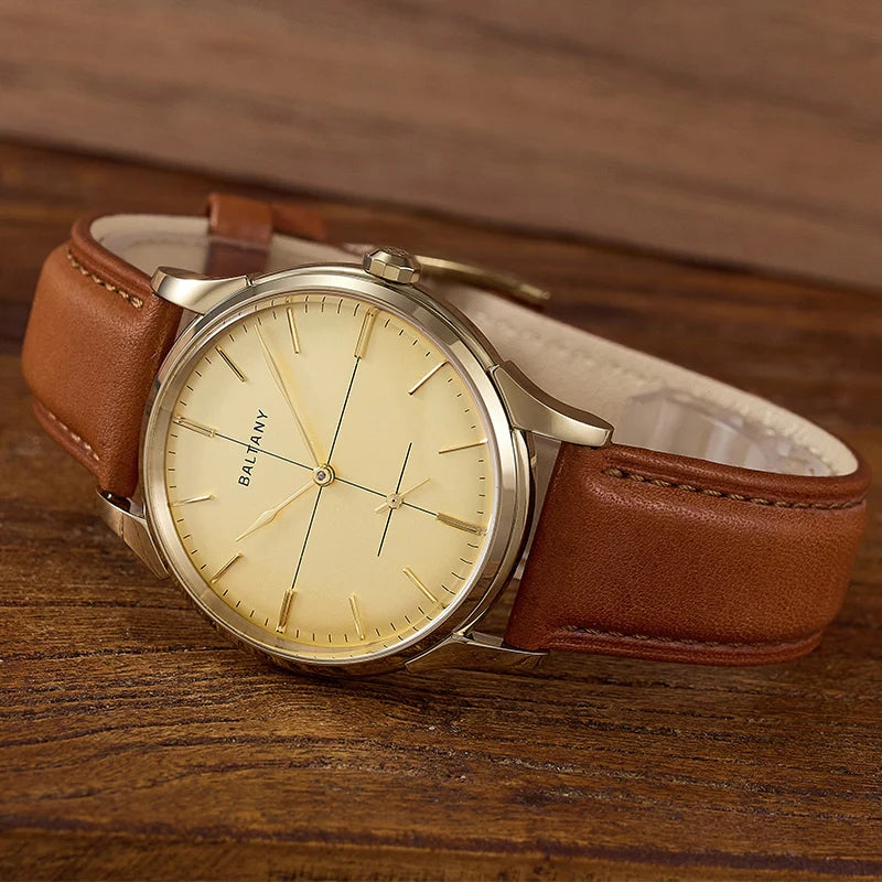 Baltany S4092 38.5mm Dress Watchse Man Leather Straps Crosshair Dial Small Seconds Hand-Winding Mechanical luxury Wristwatches