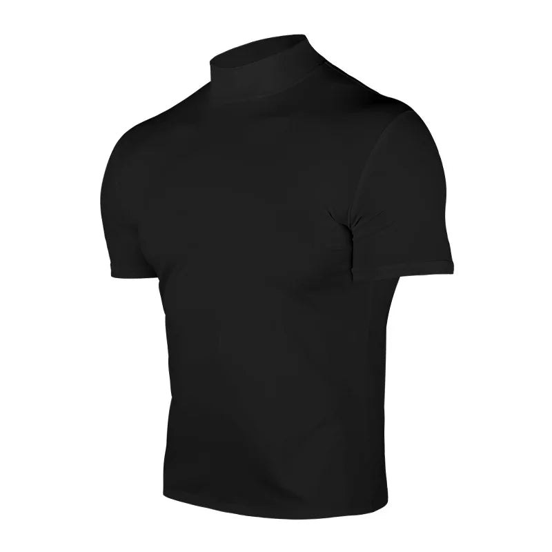 Men's compress T-shirts summer solid color short-sleeved men tops fashion yoga clothes men's tight turtleneck T-shirt