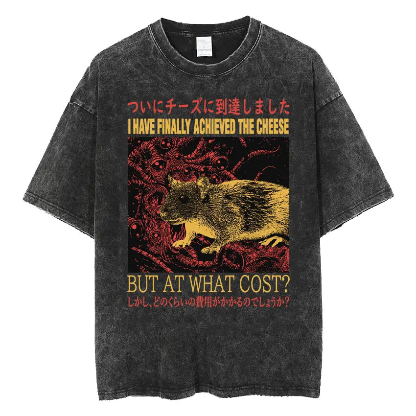 The Horrors Are Never Ending Yet I Remain Silly T-shirt Funny Japanese Style Frog Retro Washed T Shirt Men's Oversized Tees Tops