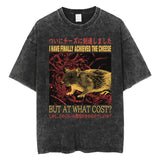 The Horrors Are Never Ending Yet I Remain Silly T-shirt Funny Japanese Style Frog Retro Washed T Shirt Men's Oversized Tees Tops