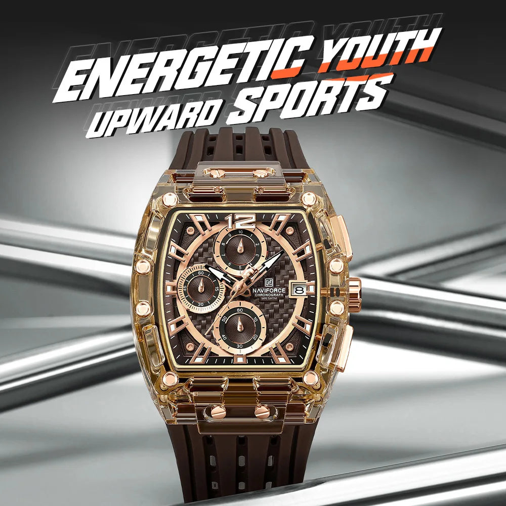 Men's Sport Chronograph – Waterproof Silicone Strap Tonneau Watch