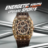 Men's Sport Chronograph – Waterproof Silicone Strap Tonneau Watch