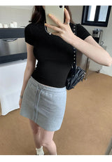 Y2K Vintage Slim Fit Crop Top - Solid Crewneck Short Sleeve Tee