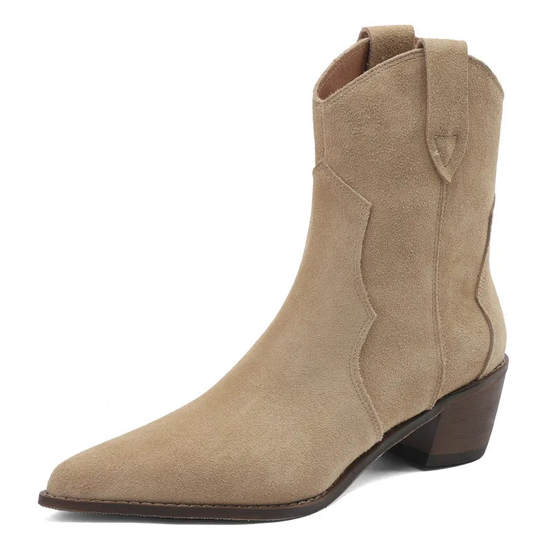 MORAZORA Size 34-44 Cow Suede Leather Western Boots Women Autumn Winter Cowboy Boots Handmade Ankle Boots For Women Shoes