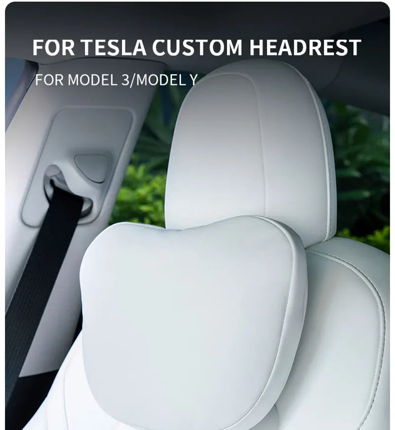 OULEX For Tesla Model 3 Y/Juniper Flocking/Leather Car Seat Neck Pillow Soft Memory Neck Pillow High-Quality Headrest Support
