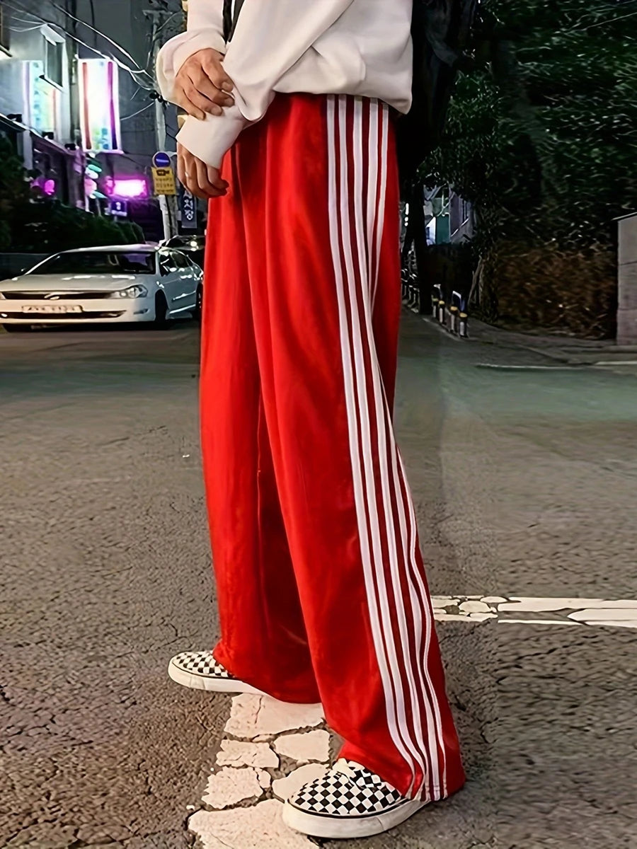 Women's Striped Drawstring Straight-Leg Pants
