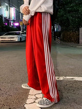 Women's Striped Drawstring Straight-Leg Pants