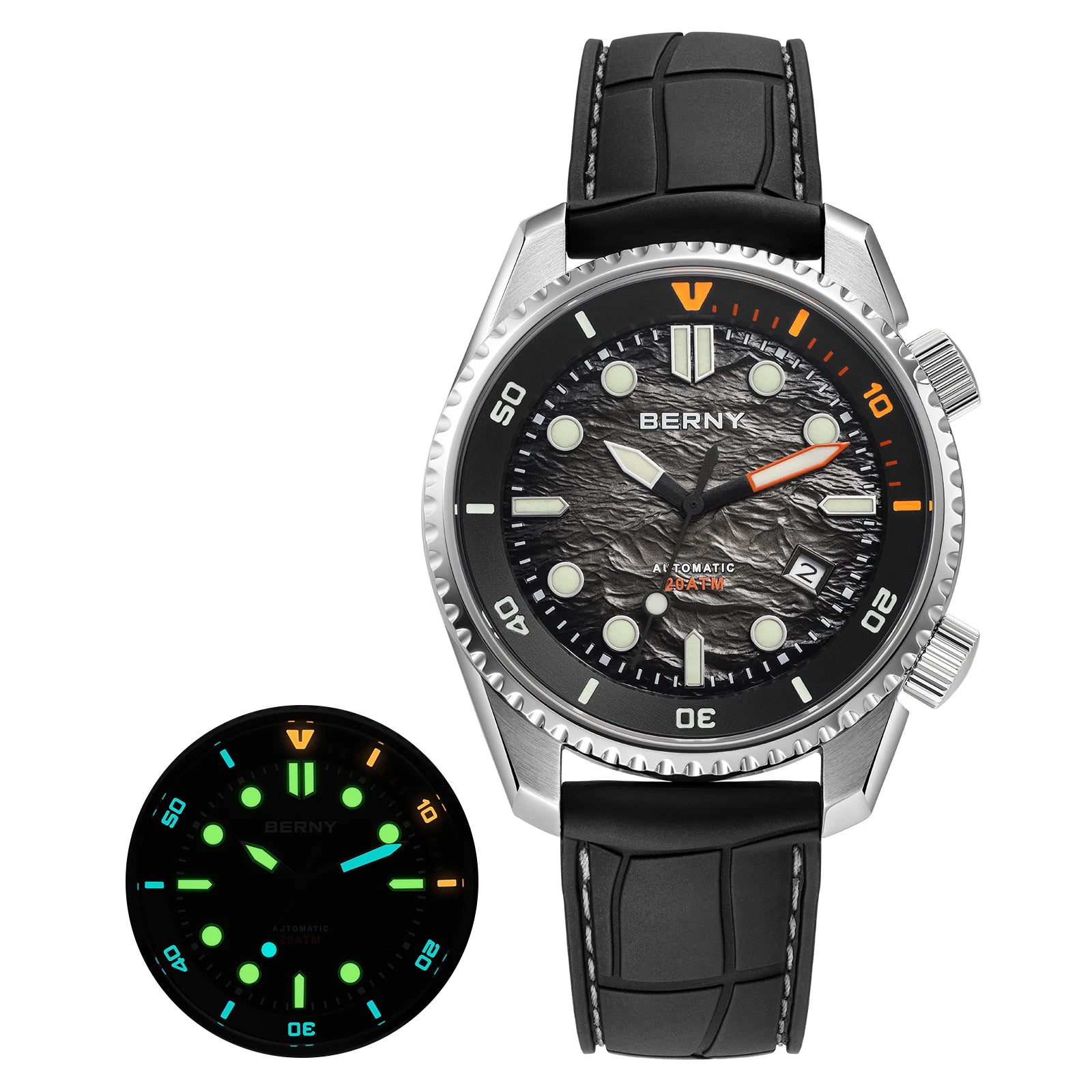 BERNY Automatic Diver Watch for Men Top Luxury Sapphire 316L Steel New Wave Dial 200M Waterproof Mechanical Diving Men's Watches
