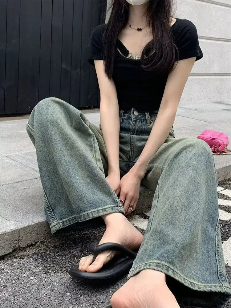 Women's Vintage High-Waisted Wide-Leg Jeans
