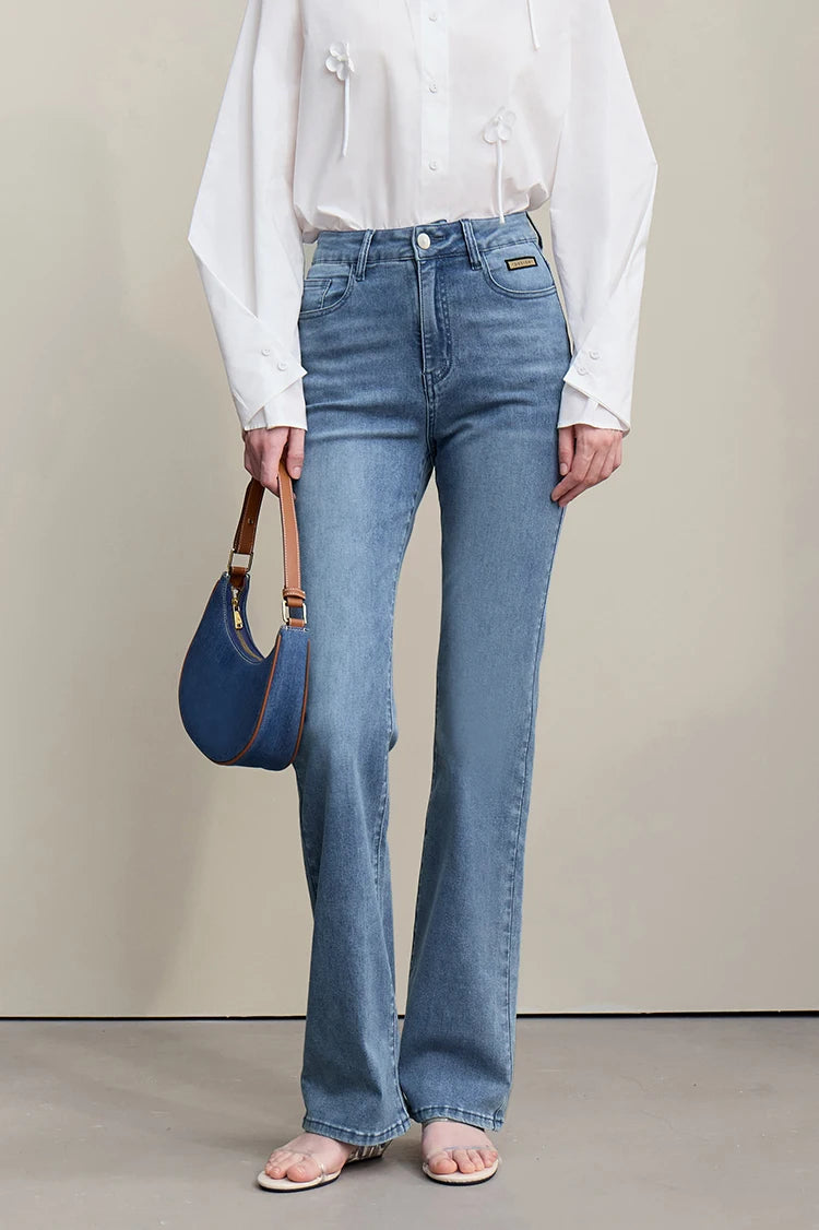 Amii Flared Jeans Autumn 2026 New Commuter Style Casual Versatile Women's Pants Solid Color Denim Trousers For Women 12621032