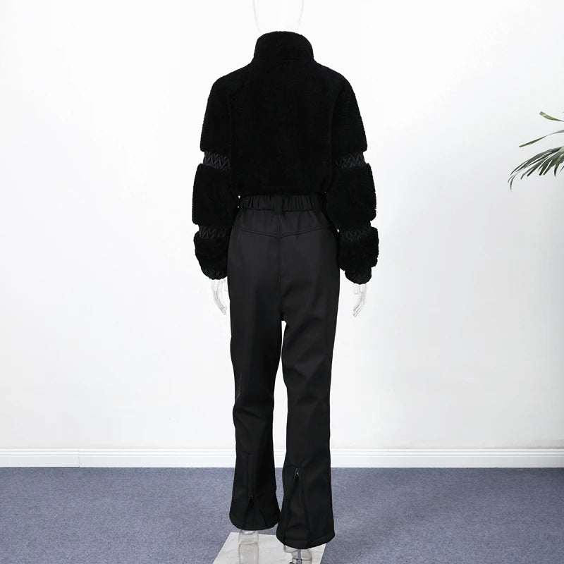 Windproof Faux Fur Ski Jumpsuit
