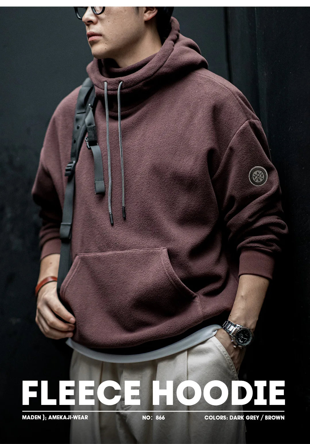 Maden Men's Polar Fleece Hoodie with Built-In Face Mask