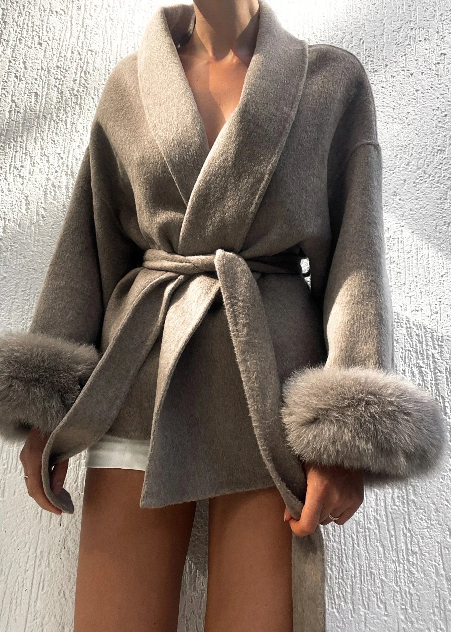 Elegant Lace-Up Woolen Short Coat