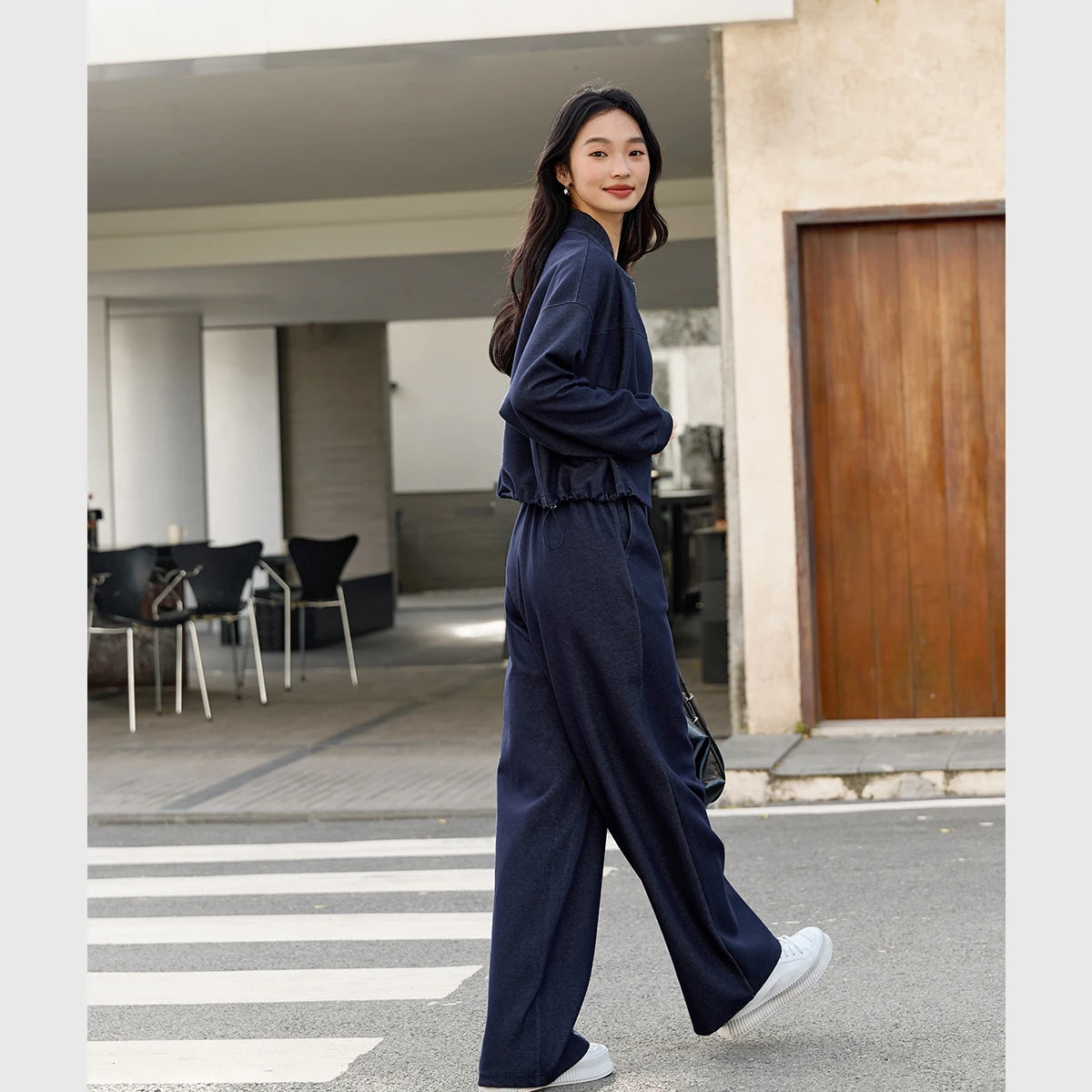 VIMLY 2 Piece Pant Set Woman Casual Outfits Women's Pant Suit 2026 Blue Stand-up Collar Jacket and Trouser Female Clothing A0119