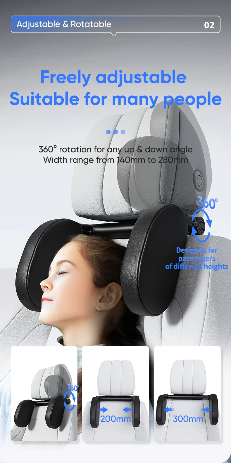 Car Seat Headrest Adjustable Side Head Support Telescopic Support on Cervical Spine for Adults Kids U Shaped Pillow
