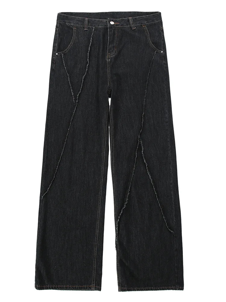 Men's Distressed Wide Leg Denim Jeans