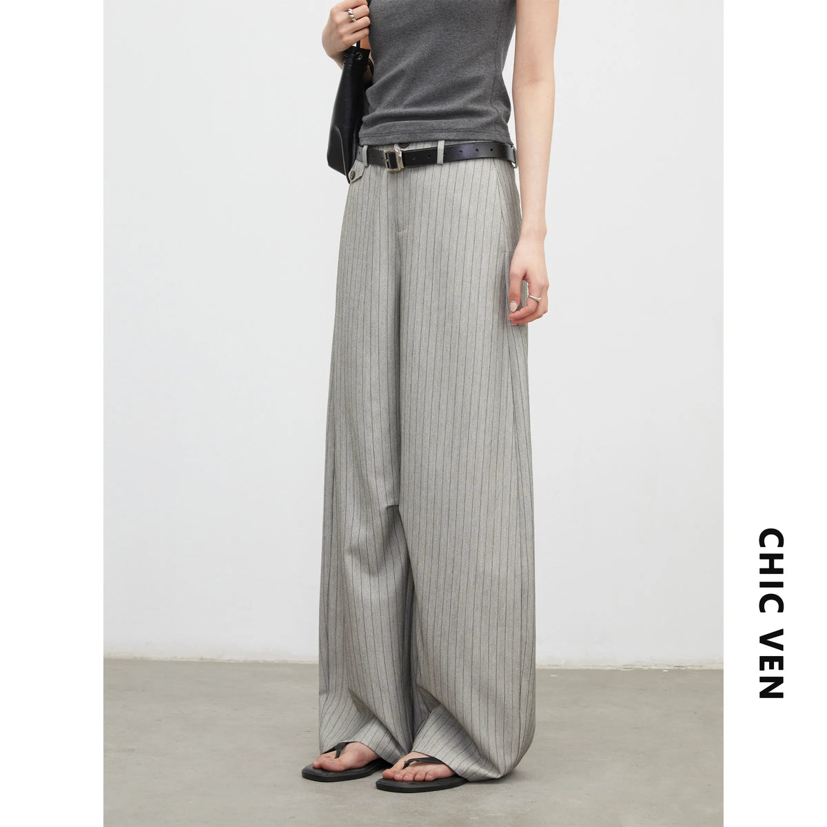 Women's Herringbone Wide-Leg Office Trousers