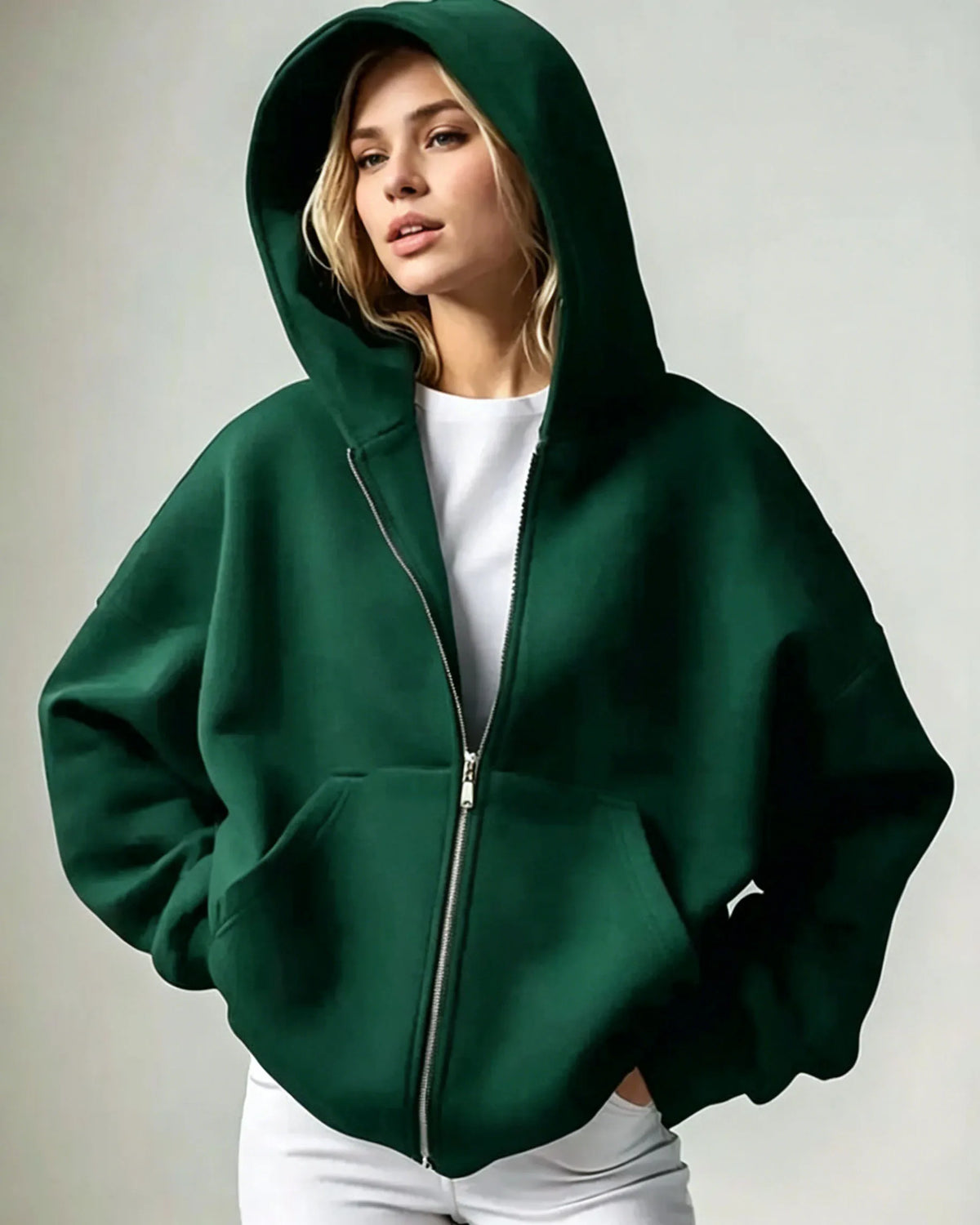 Women’s Relaxed Fleece Zip-Up Hoodie with Pockets