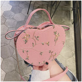 Female Sweet Lace Heart Round Handbags High Quality PU Leather Cross Body Bags for Women Small Fresh Flower Chain Shoulder Bags