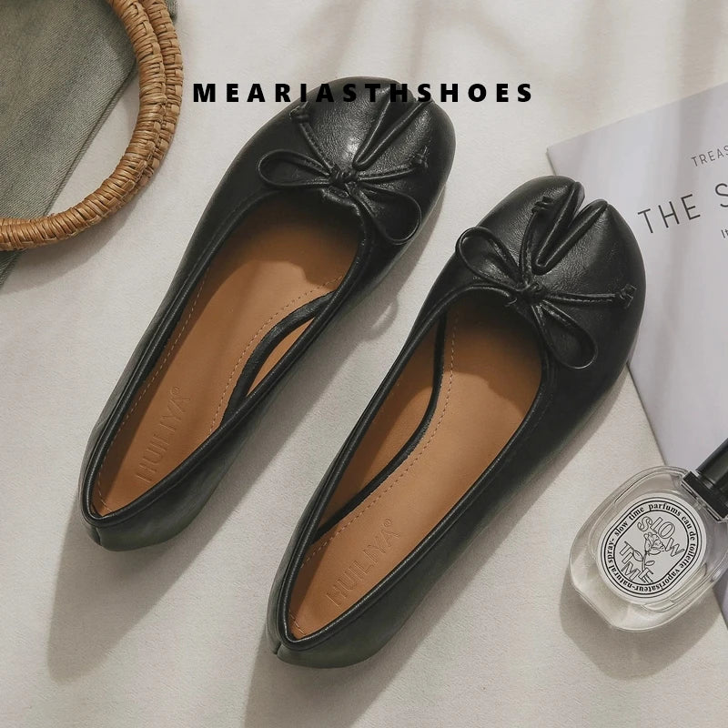 Women's Split-Toe Bow Loafers | Elegant Flat Pumps