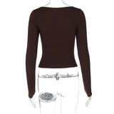 Autumn Slim-Fit Square Collar Long Sleeve T-Shirt | Women's Chic Casual Streetwear