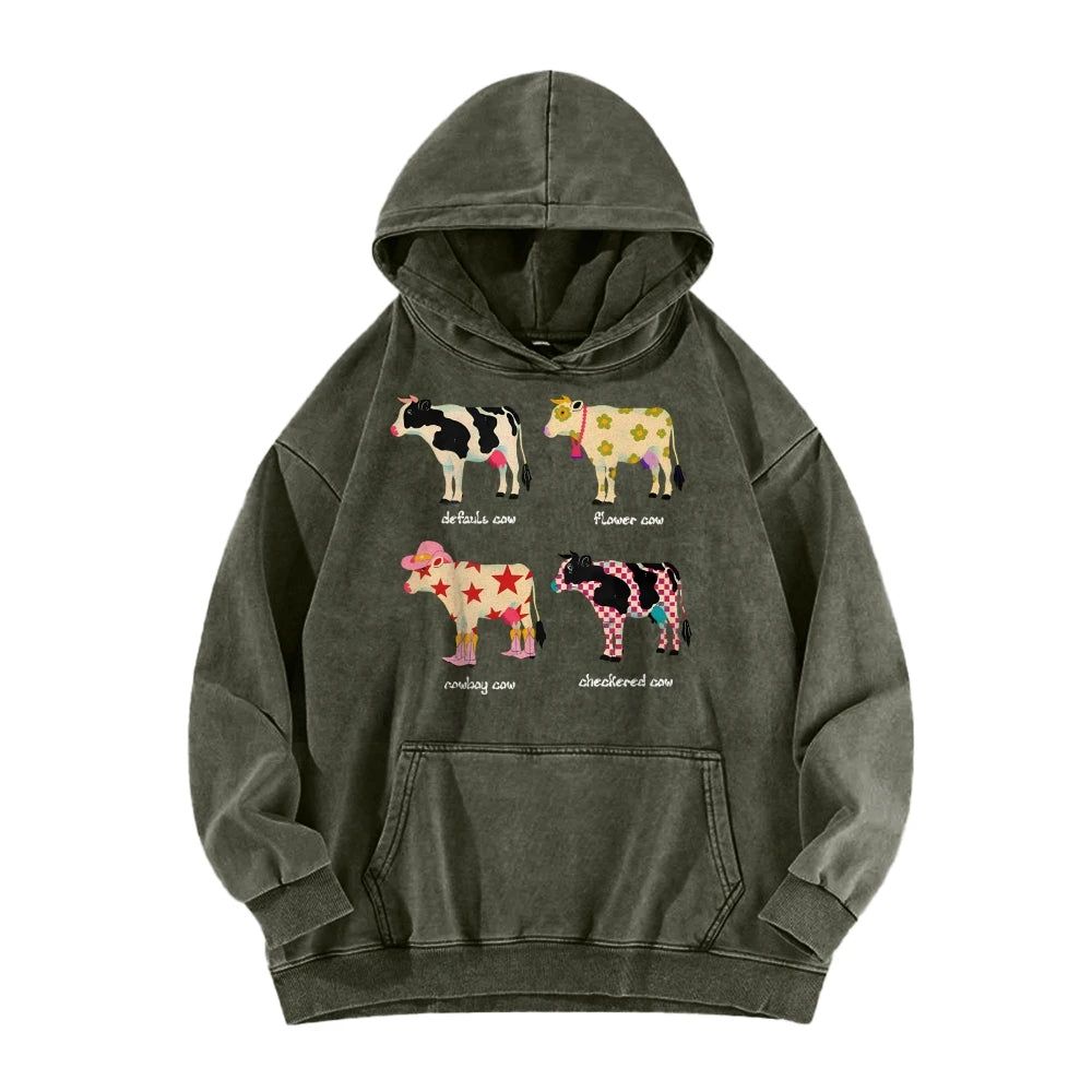 Cute Cartoon Cow Print T-Shirt Pure Cotton Washed Shoulder Round Neck Neutral Style Fashion Trend New High Quality Short Sleeves