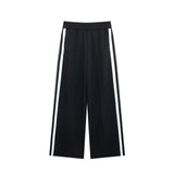 2024 New Women Casual Black Trousers Suits Sports Short Jacket + Female Vinatge Black White Patchwork Baggy Pants Street