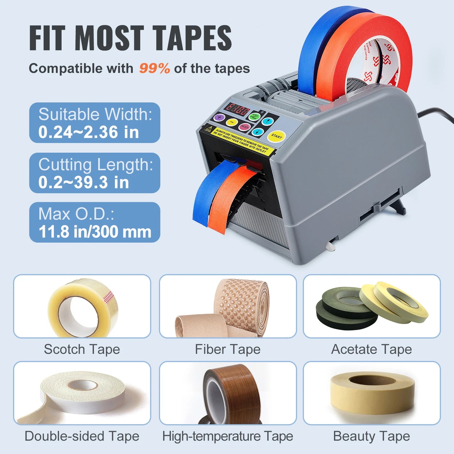 SucceBuy ZCUT-9 Automatic Tape Cutting Machine Paper Slitting Dispenser 6-60mm Adhesive Electric Tape Cutter for Product Package