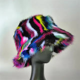 1pcs Winter Faux Fur Bucket Hat Warm Fluffy Plush colorful soft Winter hat Personality fur Fisherman Hats for women Plush hat겨